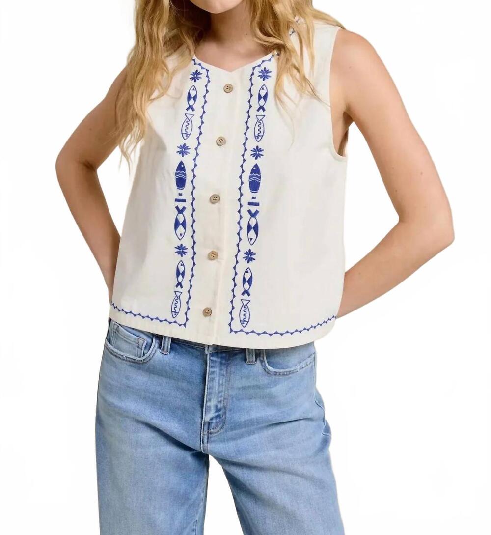 NEW FLAT WHITE sea garden sleeveless top in white